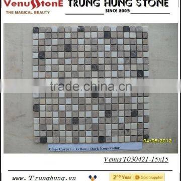 Crema Marfil Mix Light Emperador Tumbled Marble Mosaic Tiles photo-4