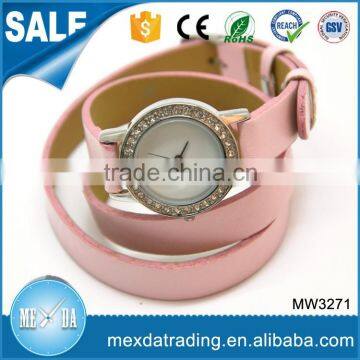 Fancy Design Popular Fashion Diamod Dial Girl's Leather Bracelet Watch