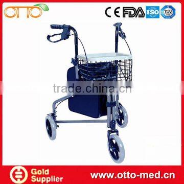 Aluminum delta folding rollator with 3 wheels for elderly people