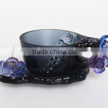 crystal coffee cup purple with rose decorate