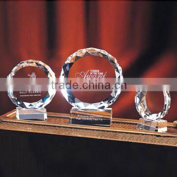 Nice corpoate gifts clear diamond cutting edge round crystal award with transparent base