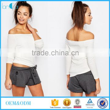 Latest design fashion women t shirt long sleeve off shoulder blank t-shirt