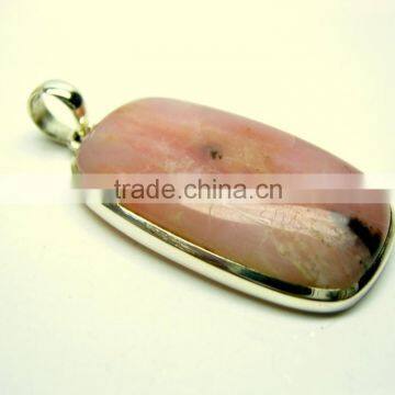 Pink Opal Long Cushion Cabochon Gemstone Pendant, 925 Solid Sterling Silver Pendants, Designer Bezel Pendant