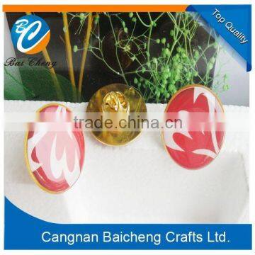 Love Heart Red Die-casting Plated Epoxy Round Metal Badges With Butterfly Pin in Gold Color for Man and Women