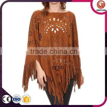 Suede Shawl Wrap Floral Hollow Perforated Fake Suede Shawl Poncho photo-4