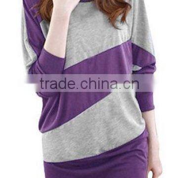 round facing double color split joint pullover blouse