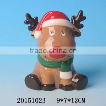 Custom christmas figurines,ceramic christmas deer statue with logo