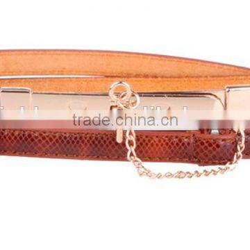 Korea style fashion all-match ladies and women genuine leather slim waist belt with metal chain