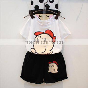 Summer Girls Two Piece Suit Cartoon Tee Shirt Cotton Short Pants Suit for Kids