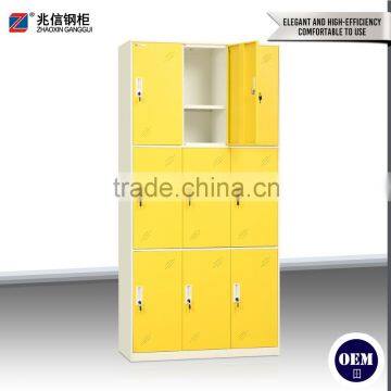 Popular Colorful Steel Locker 9 Door Yellow Key Lock Wardrobe Cabinet Steel Locker Furniture for Clothing Store photo-2