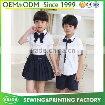 Custom Cheap Price Summer England Style Primary School Uniform White Shirt and Skirt or Pant