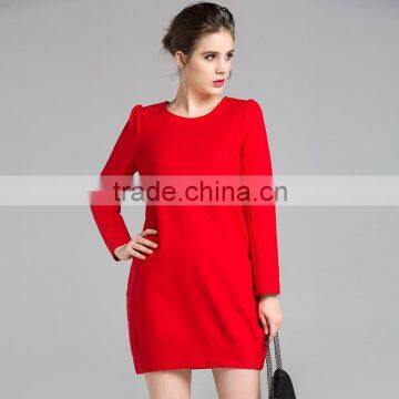 2016 Women Spring Autumn Dress Solid O-Neck Straight Femme Robe Long Sleeve Simple Femme Vestidos