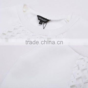 New 2016 Woman OL Casual Suits Female Long Sleeve Blouse Short Skirt Two-Pieces Set Hollowed Lace Patched photo-5