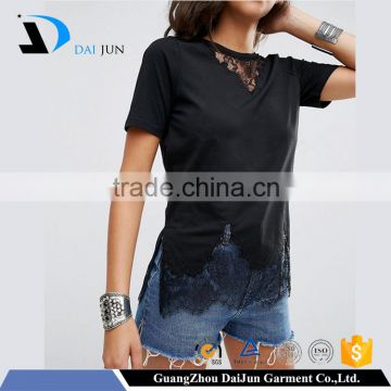 Daijun Black 100% Cotton Latest embroider design women's sexy tight wholesale t shirts