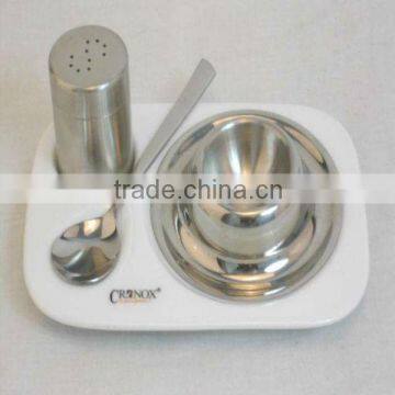 stainless steel egg coffee cup sets with spoon and ceramic saucer