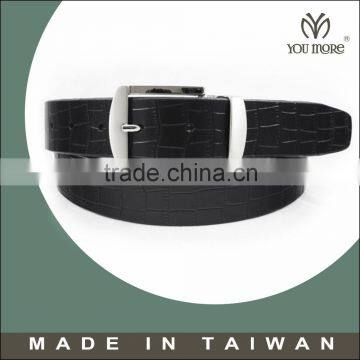 Black leather belt designer crocodile pattern decorated black crystals