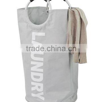 Aluminum handles printing polyester grey laundry basket laundry hamper, laundry bag