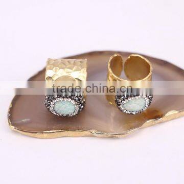 Natural Amazon Gold Plated Druzy Ring, Gold Plated Metal Brass Gemstone Druzy Ring, Fashion Stone Jewelry Druzy Stone Ring photo-2