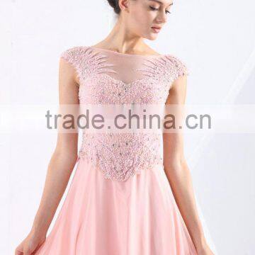 Exquisite Beaded Sexy Embroidered Backless Pleated Cap Sleeveless Evening Gown Formal Dress Patterns for Girls