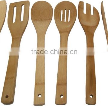 6 Piece Bamboo Kitchen Serving Utensil Set With Holder Great Cooking Tools To Help With Preparing Your Meals