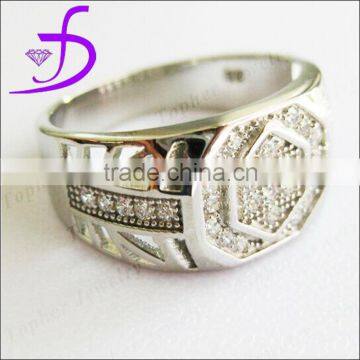 925 Sterling Silver Micro Pave Setting Cubic Zirconia Silver Men Rings