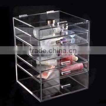 fashion 5 tiers transparent acrylic makeup organizer cosmetic display case with multilayer drawer (B-0298)