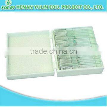 teaching school plastic wooden microscope prepared glass slides box