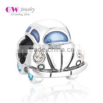 D123 jewelry silver cable car charm,sterling enanel beads with crystal
