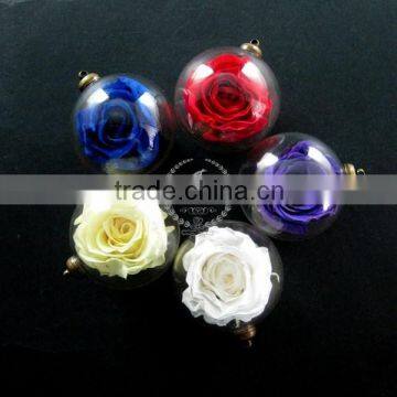 30mm glass dome pendant with red,purple,yellow,white,blue real preserved rose blossom flower lovers charm 1810395