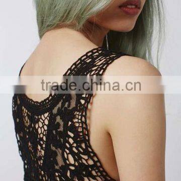 2016 Black Cool Summer Tops Scallop Hem New Fashion Girls Tops