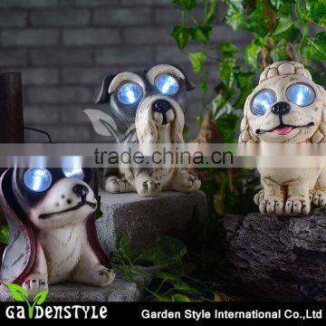 Cute Dog Design With Glasses Polyresin Solar Powered Outdoor Light From China