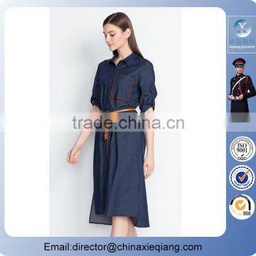 2016 Fashion Ladies Designer Retro Denim Shirt Dress