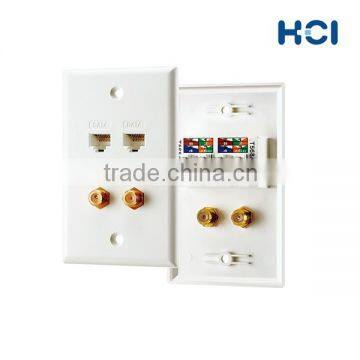 US Type 4 Port Video Voice and RJ45 Cat5e Data Faceplate photo-2