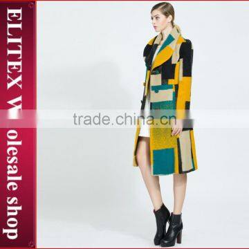 2015 Fashion Newest Yellow Turn-Down Collar Ladies Overcoat Winter Dress