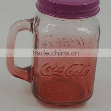 Colorful Glass Mason Jar with Mental Lid and Plastic Straws and delicate Logo