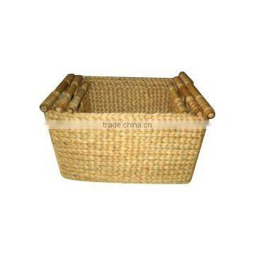 European style water hyacinth basket, clothes basket, fruit basket with bamboo handles