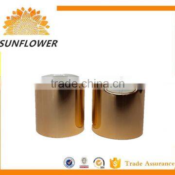 Yuyao plastic gold/sliver disc top cap lids Press Top Cap for bottle 24/410