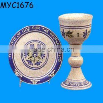 Painting ceramic chalice plate set Communion Ware