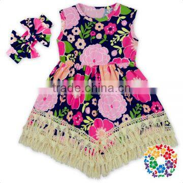 Little Girls Adorable Summer Sleevless African Dresses Designs Tassel Floral Pink Dress