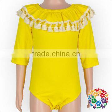 New Style Fan-like Design Baby Romper Solid Color Middle Sleeve Tassel Girls Rompers