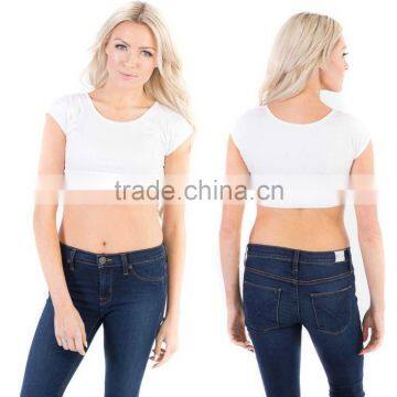 plain crop tops wholesale Womens Cotton Span Active Basic Cap Sleeve Top Round Crew Neck Short Crop Top Mujer