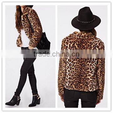Women Winter Very Thick Fur Coat CROPPED LEOPARD FAUX FUR COAT