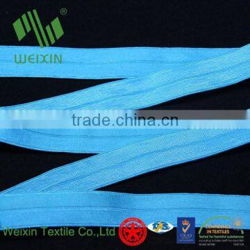 Blue Spandex Nylon Woven Plush Shiny Fold Over Elastic for Lingerie FOE photo-3