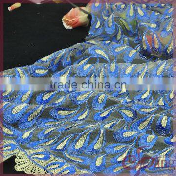 Colorful shining metallic yarn embroidery lace fabric, china tulle lace fabric