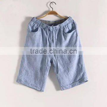 Summer Comfortable Casual Mens Beach Shorts Plain Linen Shorts photo-3