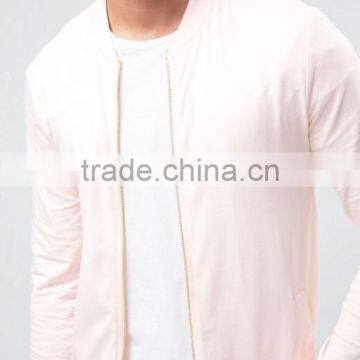 Custom Long Sleeve Baseball Collar Without Hood Pink Men's 96% Cotton 4% Elastane Casual Skinny Slim Fit Zip Opening Sweatshirt photo-3