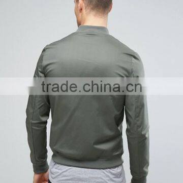 Best Price High Quality New Design Durable Ribbed Collar Cotton Spandex Grey Slim Fit Zip Opening Casual Men Plain Bomber Jacket photo-2