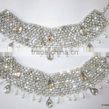 Silver Crystal Broad Payal ANKLETS Pair Feet Bracelet photo-2