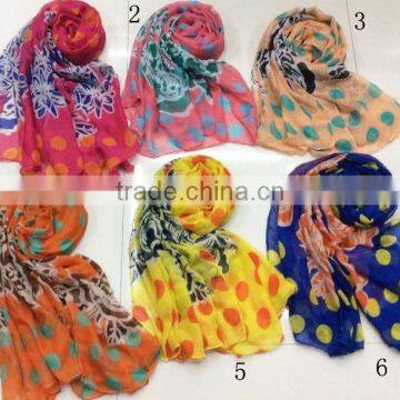 Fashion voile print dot floral stylish scarf