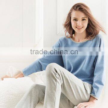 European and American style ladies pajamas sets outwear 100% cotton full sleeve round collar loose leisurewear suit